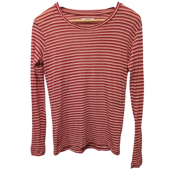 Isabel Marant Etoile Kaaron Long Sleeve T-shirt Pink Striped Cotton Linen Preppy - Picture 1 of 6